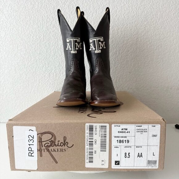 Rod Patrick Mens Cowboy Boots 8.5AA Brown CAYUSE Leather Western Texas A&M Logo - Picture 10 of 11